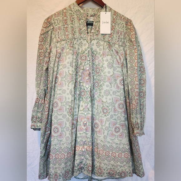 Joie Dresses & Skirts - Joie Pleated Floral Mini Challensia Dress in Shale Green Multi, Size M NWT‎